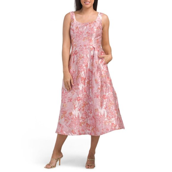DONNA RICCO Pink/Gold Lurex Jacquard Midi Dress - Picture 1 of 2